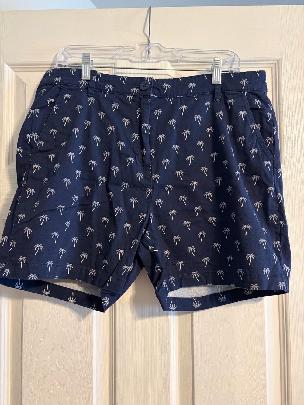 Stella Parker Navy Palm Tree Shorts Women’s 14 Cotton Stretch Tropical Preppy
